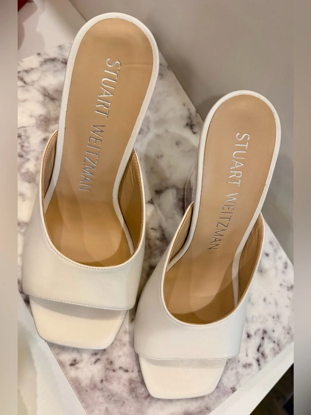 Brand New Stuart Weitzman Tia Translucent Wedge Slide Sandal in White size 7
